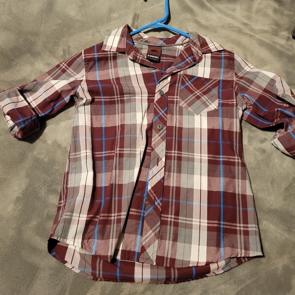 Red and White Plaid Boys Casual Button Down size Small
